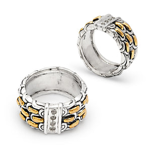 Gold & Silver Band, Sisik Naga White Topaz Pave