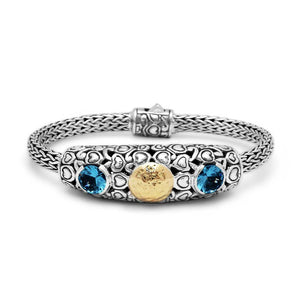Gold & Silver Bracelet Bali Heart, Blue Topaz 8mm