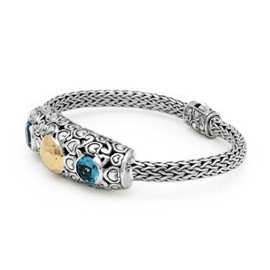 Gold & Silver Bracelet Bali Heart, Blue Topaz 8mm