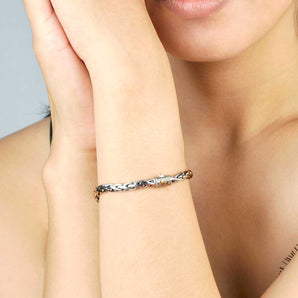 Gold & Silver Bracelet Balinese Motif, Wheat Chain Oval 3x5mm