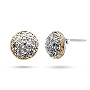 Gold & Silver Earring Round, White Topaz Pave