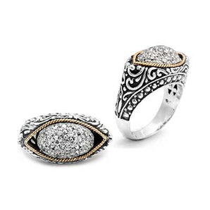 Gold & Silver Ring, Balinese Marquise Gold Rope Pave