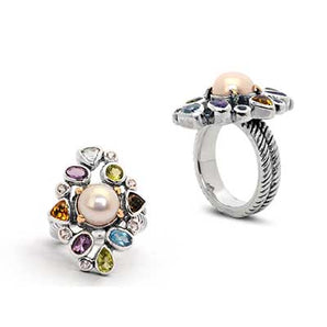 Gold & Silver Ring, Blue Quartz & Multi Stones