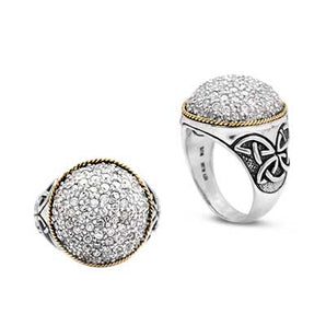 Gold & Silver Ring, Round White CZ Pave