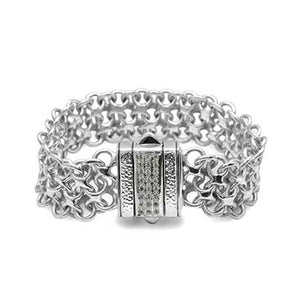 Silver Bracelet Medieval Chain, White Topaz Pave - Deni Jewelry