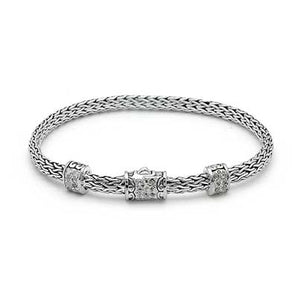 Silver Bracelet Dragon Bone, Oval 3x5, White Topaz Pave - Deni Jewelry