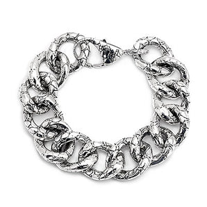 Silver Bracelet Crocodile Motif Men Lobster Clasp Large Link - Deni Jewelry