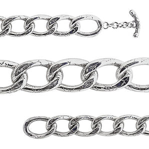 Silver Bracelet Crocodile Motif Women Large Link Toggle Clasp - Deni Jewelry