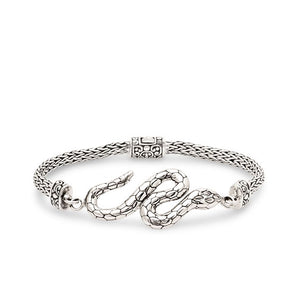 Silver Bracelet Snake Biting, Tulang Naga Chain, Emerald Eyes - Deni Jewelry