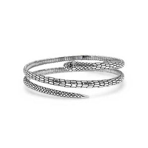 Silver Triple Bangle Twist Black Mamba Snake Motif - Deni Jewelry