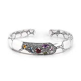Silver Kick Cuff Bracelet Crocodile Motif Mixed Gemstones - Deni Jewelry