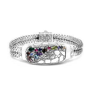 Silver Bracelet Crocodile Motif Semi Precious Stones - Deni Jewelry