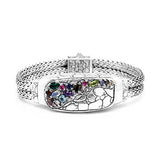 Silver Bracelet Crocodile Motif Semi Precious Stones - Deni Jewelry