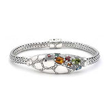 Silver Bracelet Crocodile Motif Mixed Gemstones - Deni Jewelry