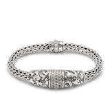 Silver Bracelet Chain Oval, 5x7 mm, Plaster Motif, White Topaz Pave - Deni Jewelry