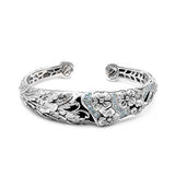 Silver Gold Kick Cuff Blue Topaz Flower Motif - Deni Jewelry