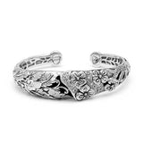 Silver Kick Cuff White Topaz Pave Flower Motif - Deni Jewelry
