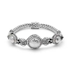 Silver Bracelet Tulang Naga, Hammered Gold Center, 4x6 mm, White Topaz Pave - Deni Jewelry