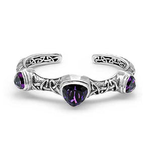 Silver Cuff Bangle Amethyst Trillion Shape Celtic Motif - Deni Jewelry