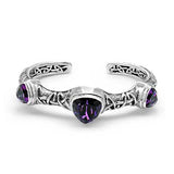 Silver Cuff Bangle Amethyst Trillion Shape Celtic Motif - Deni Jewelry