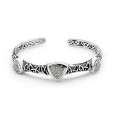 Silver Cuff Bangle White Zircon Pave Oval Shape Celtic Motif - Deni Jewelry