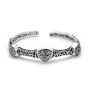 Silver Cuff Bangle White Zircon Pave Trillion Shape Celtic Motif - Deni Jewelry