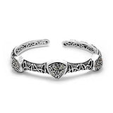 Silver Cuff Bangle White Zircon Pave Trillion Shape Celtic Motif - Deni Jewelry