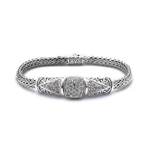 Silver Bracelet White Topaz Balinese Ornament Motif - Deni Jewelry