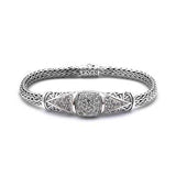 Silver Bracelet White Topaz Balinese Ornament Motif - Deni Jewelry