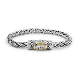Gold & Silver Bracelet Braided Wheat, Round 5 mm, White Topaz, Spring Lock, Gold Bezel - Deni Jewelry