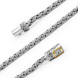 Gold & Silver Bracelet Braided Wheat, Round 5 mm, White Topaz, Spring Lock, Gold Bezel