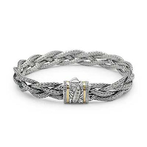Gold & Silver Bracelet Tulang Naga, Round 2.5mm, White Topaz Pave - Deni Jewelry