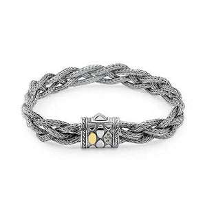 Gold & Silver Bracelet Tulang Naga, Round 2.5mm Braided, White Topaz Pave - Deni Jewelry