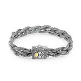 Gold & Silver Bracelet Tulang Naga, Round 2.5mm Braided, White Topaz Pave - Deni Jewelry
