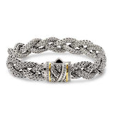 Gold & Silver Bracelet Dragon Bone, Oval 3x5mm Braided, Spring Lock, White Topaz Pave - Deni Jewelry