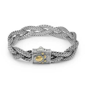 Gold Silver Bracelet, Dragon Bone 3x5mm Braided, Spring Lock - Deni Jewelry