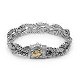 Gold Silver Bracelet, Dragon Bone 3x5mm Braided, Spring Lock - Deni Jewelry