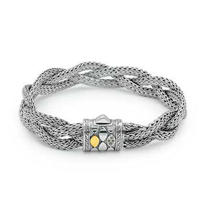 Gold Silver Bracelet Tulang Naga, Chain 3x5mm Braided, Spring Lock, White Topaz - Deni Jewelry