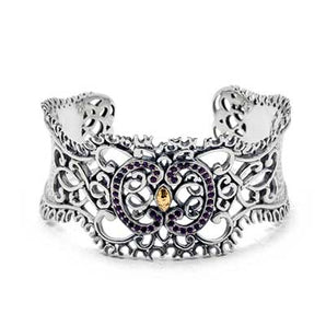 Gold Silver Cuff Kebaya, 18K Gold Hammer, Amethyst Pave - Deni Jewelry