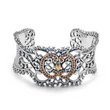 Gold Silver Cuff, Kebaya Motif, 18K Gold Hammer, Amethyst Pave - Deni Jewelry