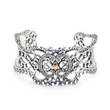 Gold Silver Cuff, Kebaya Motif, 18K Gold Hammer, White Topaz Pave - Deni Jewelry