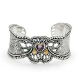 Gold Silver Cuff, 18K Gold Hammer, White Topaz Pave, Kebaya Edition - Deni Jewelry