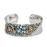 Gold Silver Cuff, 18K Gold Hammer, Citrine Quartz Blue Quartz, Kebaya Collection - Deni Jewelry