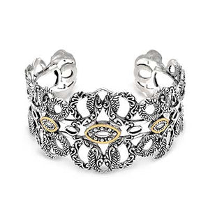 Gold Silver Cuff, 18K Gold Hammer Detail, Kebaya Collection - Deni Jewelry