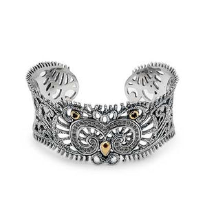 Gold Silver Cuff, Hammered 18K Accent, Kebaya Collection - Deni Jewelry