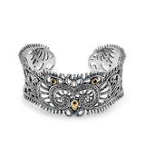 Gold Silver Cuff, Hammered 18K Accent, Kebaya Collection - Deni Jewelry