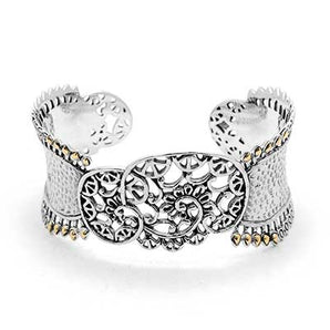 Gold Silver Cuff, 18K Hammer Detail, Kebaya Collection - Deni Jewelry