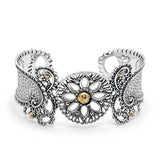 Gold Silver Cuff Bracelet, 18K Hammer Detail, Kebaya Collection - Deni Jewelry