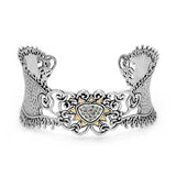 Gold Silver Cuff, 18K Hammer Accent, Kebaya Collection - Deni Jewelry