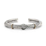 Gold Silver Kick Cuff, White CZ Pave - Deni Jewelry
